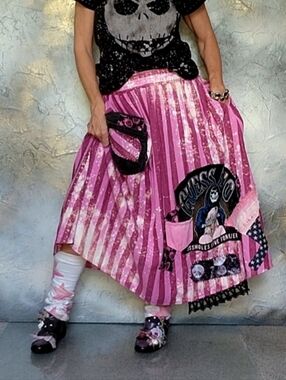 Concept Upcycled Couture Maxi Skirt Linen Zodiac Appliqué Patchwork Design